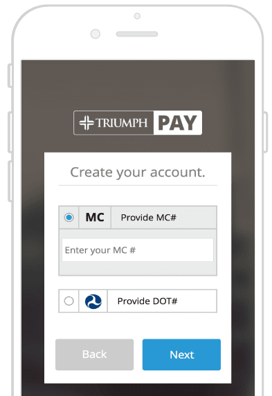 Creating an account on TriumphPay on mobile phone